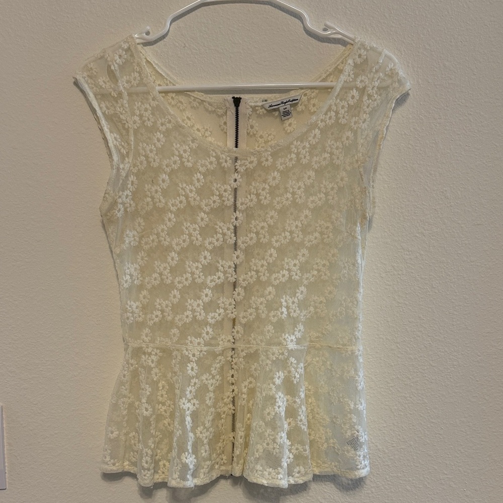 American Eagle Outfitters Cream Lace Floral Blouse